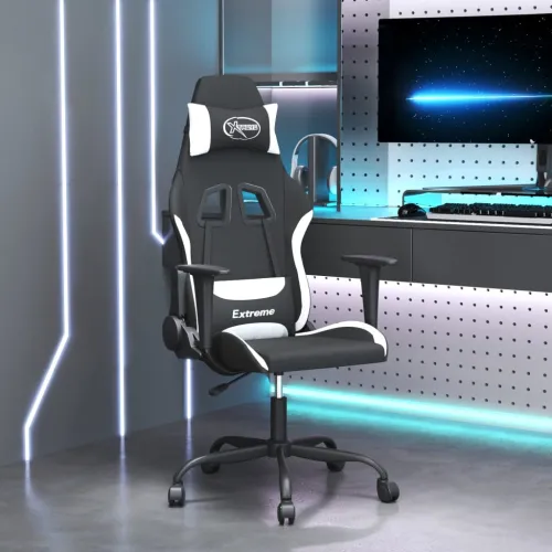 Gaming stolica od tkanine crna i Bijela - Crno-bijelo Bez naslona za noge Cijena