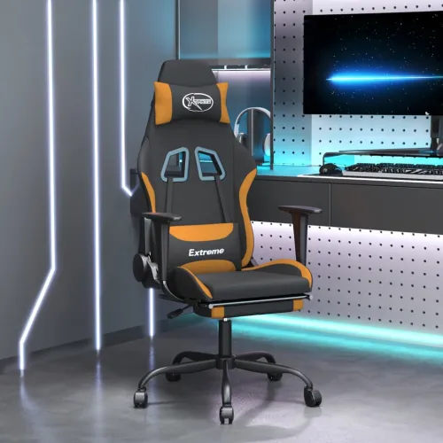 Gaming stolica od tkanine s osloncem crno-narančasta - Crna i tamnožuta Sa naslonom za noge Cijena