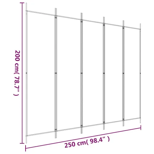 Paravan - Sobna pregrada s 5 panela crna 250x200 cm od tkanine - Crna 250 x 200 cm Cijena