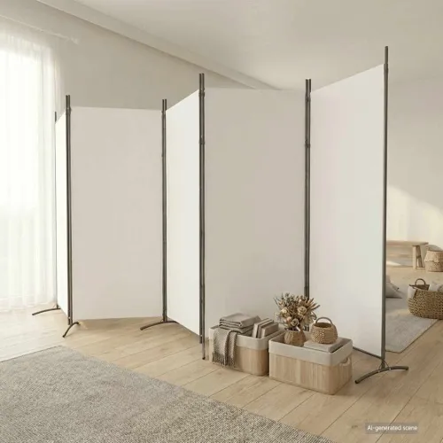 Paravan - Sobna pregrada s 5 panela bijela 433x180 cm od tkanine - Bijela 433 x 180 cm 1 1 Cijena
