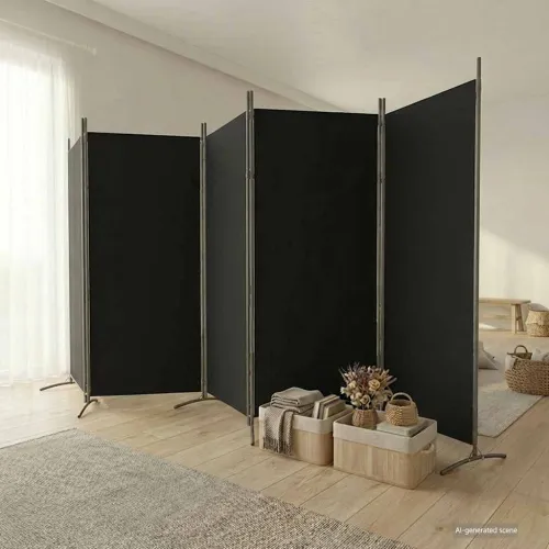 Paravan - Sobna pregrada s 5 panela crna 433x180 cm od tkanine - Crna 433 x 180 cm Cijena