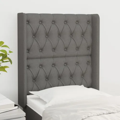 Uzglavlje s ušima tamnosivo 83x16x118/128 cm od tkanine - Tamno siva 83 x 16 x 118/128 cm Cijena