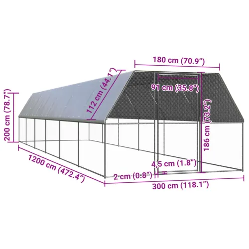 Vanjski kavez za kokoši 3 x 12 x 2 m od pocinčanog čelika - 3 x 12 x 2 m Cijena