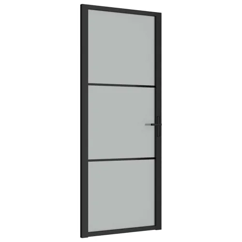 Unutarnja vrata 83 x 201,5 cm crna od mat stakla i aluminija - Crna i mutna 83 x 201,5 cm 2 vodoravne šipke Cijena