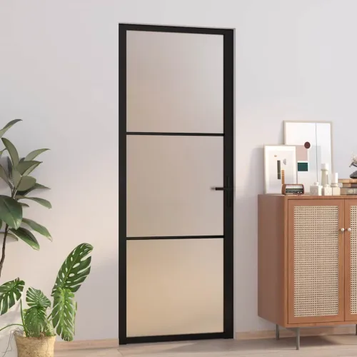 Unutarnja vrata 76 x 201,5 cm crna od mat stakla i aluminija - Crna i mutna 76 x 201.5 cm 1 2 vodoravne šipke Cijena