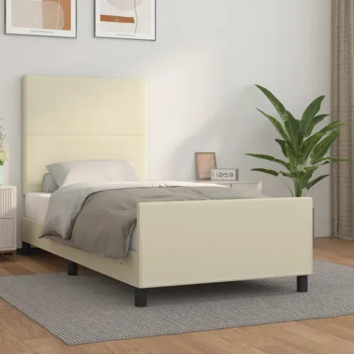 Okvir za krevet s uzglavljem krem 100x200 cm od umjetne kože - Krema 100 x 200 cm Gladak dizajn Cijena