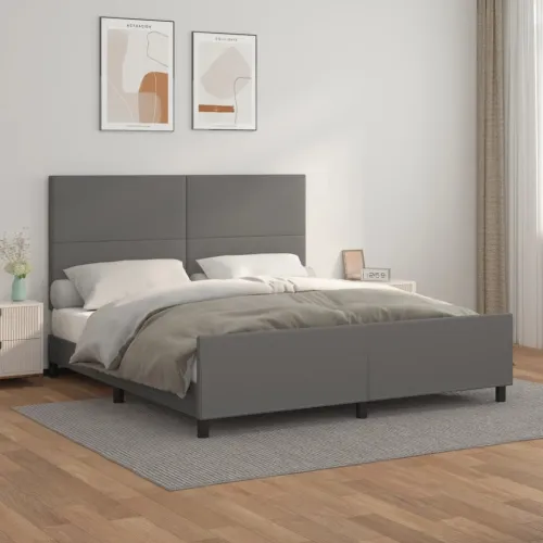 Okvir za krevet s uzglavljem sivi 160x200 cm od umjetne kože - Siva 160 x 200 cm Gladak dizajn Cijena