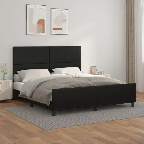 Okvir za krevet s uzglavljem crni 180x200 cm od umjetne kože - Crna 180 x 200 cm Gladak dizajn Cijena