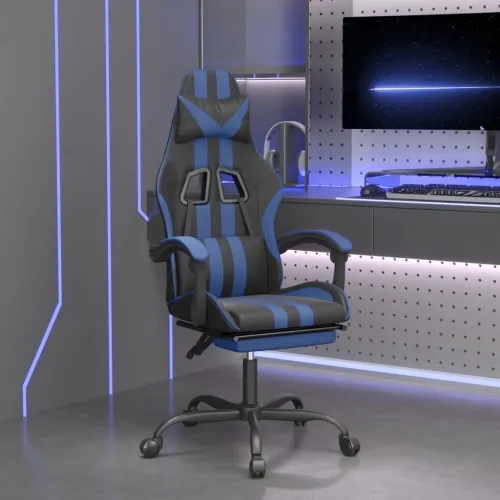 Okretna Gaming stolica s osloncem crno-plava od umjetne kože - Crna i plava Sa naslonom za noge Cijena
