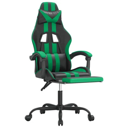 Okretna Gaming stolica s osloncem crno-zelena od umjetne kože - Crna i zelena Sa naslonom za noge Cijena