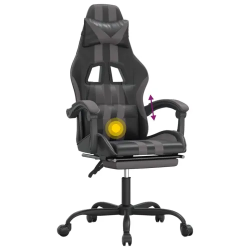 Okretna Gaming stolica s osloncem crno-siva od umjetne kože - Crna i siva Sa naslonom za noge Cijena