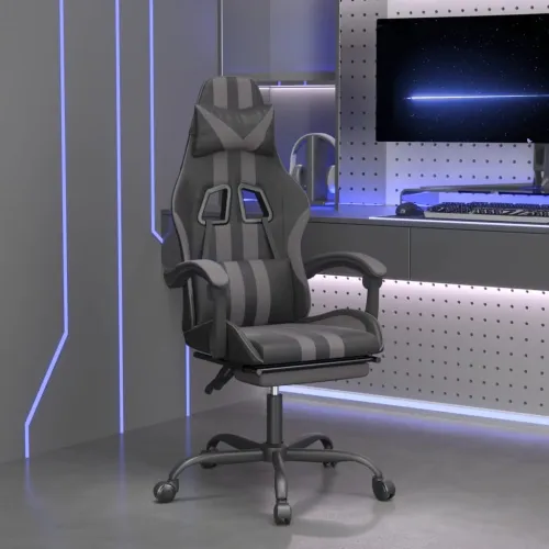 Okretna Gaming stolica s osloncem crno-siva od umjetne kože - Crna i siva Sa naslonom za noge Cijena