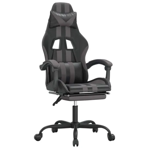 Okretna Gaming stolica s osloncem crno-siva od umjetne kože - Crna i siva Sa naslonom za noge Cijena
