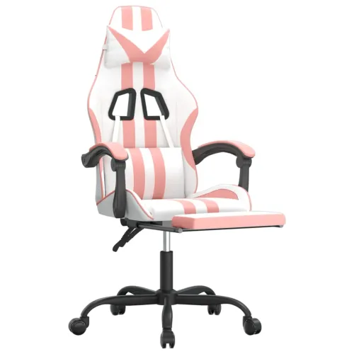Okretna Gaming stolica s osloncem umjetna koža bijelo-ružičasta - Bijela i ružičasta Sa naslonom za noge Cijena