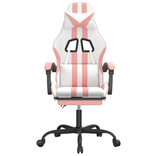 Okretna Gaming stolica s osloncem umjetna koža bijelo-ružičasta - Bijela i ružičasta Sa naslonom za noge Cijena