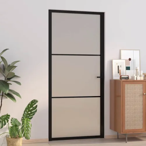 Unutarnja vrata 93 x 201,5 cm crna od mat stakla i aluminija - Crna i mutna 93 x 201.5 cm 1 2 vodoravne šipke Cijena