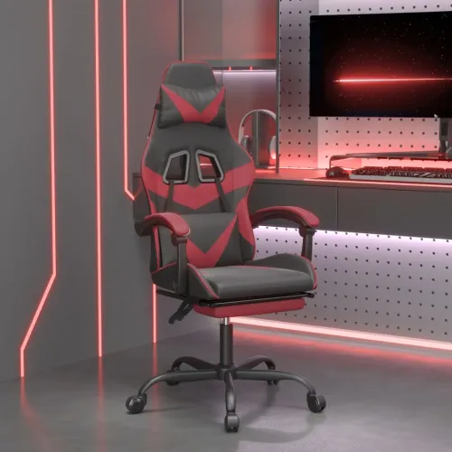 Okretna Gaming stolica s osloncem crna i boja vina umjetna koža - Crna i crvena boja vina Sa naslonom za noge Cijena