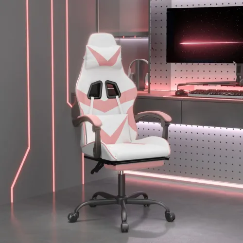 Okretna Gaming stolica s osloncem umjetna koža bijelo-ružičasta - Bijela i ružičasta Sa naslonom za noge Cijena