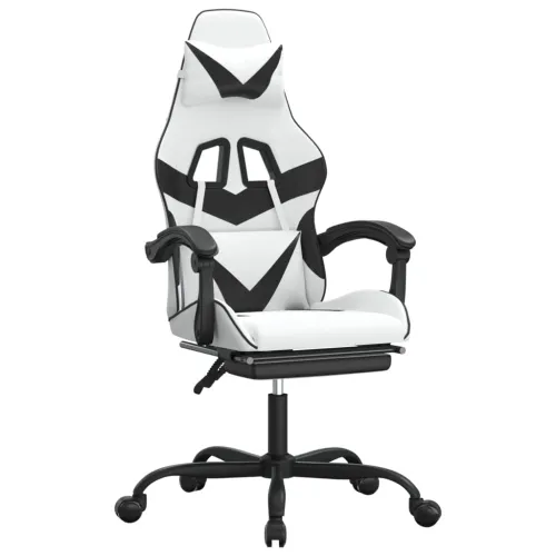 Okretna Gaming stolica s osloncem bijelo-crna od umjetne kože - Bijela i crna Sa naslonom za noge Cijena