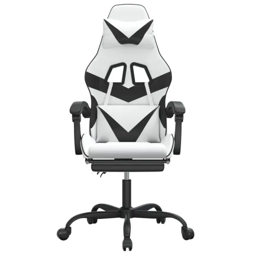Okretna Gaming stolica s osloncem bijelo-crna od umjetne kože - Bijela i crna Sa naslonom za noge Cijena