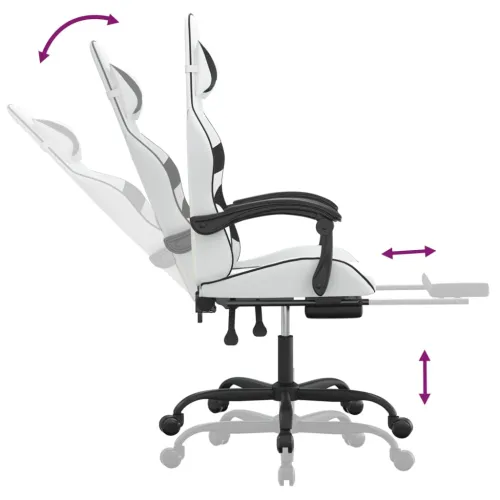 Okretna Gaming stolica s osloncem bijelo-crna od umjetne kože - Bijela i crna Sa naslonom za noge Cijena