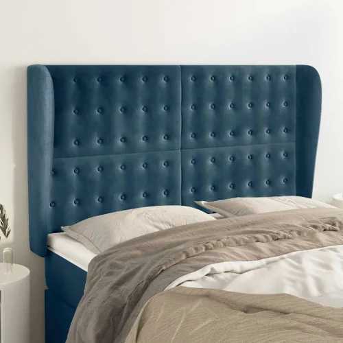 Uzglavlje s ušima tamnoplavo 147x23x118/128 cm baršunasto - Tamno plava 147 x 23 x 118/128 cm Cijena
