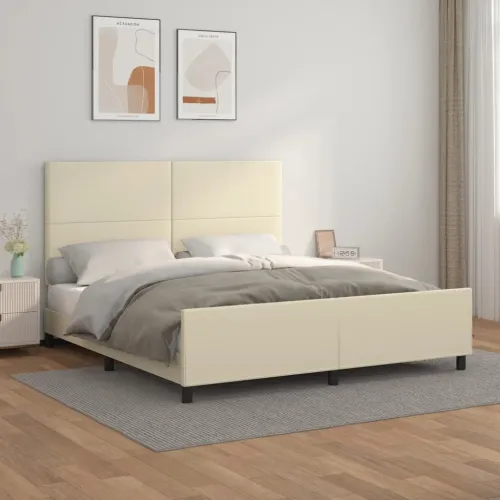 Okvir za krevet s uzglavljem krem 160x200 cm od umjetne kože - Krema 160 x 200 cm Gladak dizajn Cijena