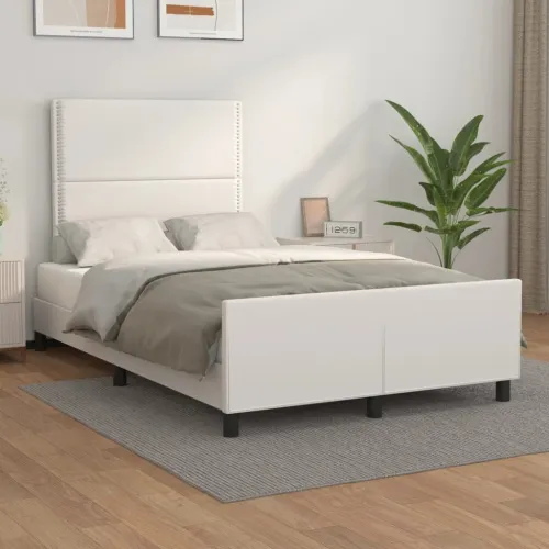 Okvir za krevet s uzglavljem bijeli 120x200 cm od umjetne kože - Bijela 120 x 200 cm Obično s čavlima Cijena