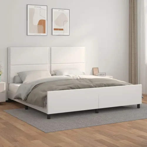 Okvir za krevet s uzglavljem bijeli 200x200 cm od umjetne kože - Bijela 200 x 200 cm Obično s čavlima Cijena