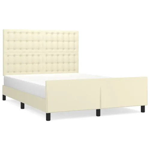 Okvir za krevet s uzglavljem krem 140x190 cm od umjetne kože - Krema 140 x 190 cm gumbi Cijena