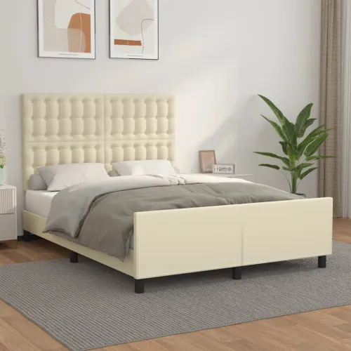 Okvir za krevet s uzglavljem krem 140x190 cm od umjetne kože - Krema 140 x 190 cm gumbi Cijena