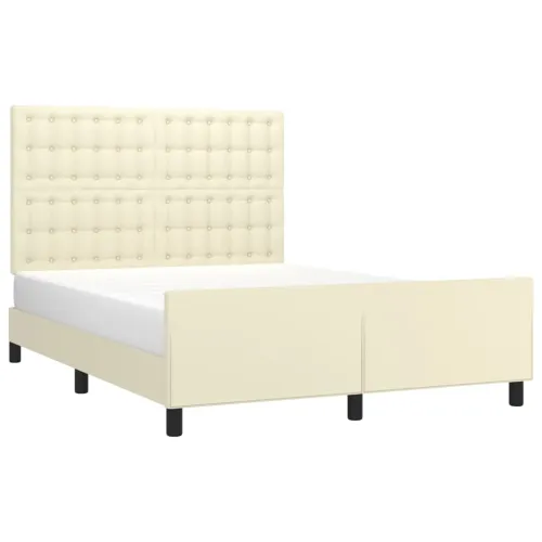 Okvir za krevet s uzglavljem krem 140x190 cm od umjetne kože - Krema 140 x 190 cm gumbi Cijena