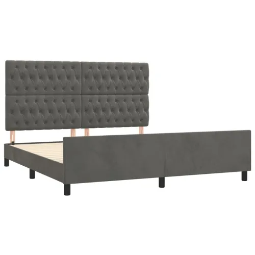 Okvir za krevet s uzglavljem tamnosivi 180x200 cm baršunasti - Tamno siva 180 x 200 cm Dizajn s gumbima Tamno siva Cijena