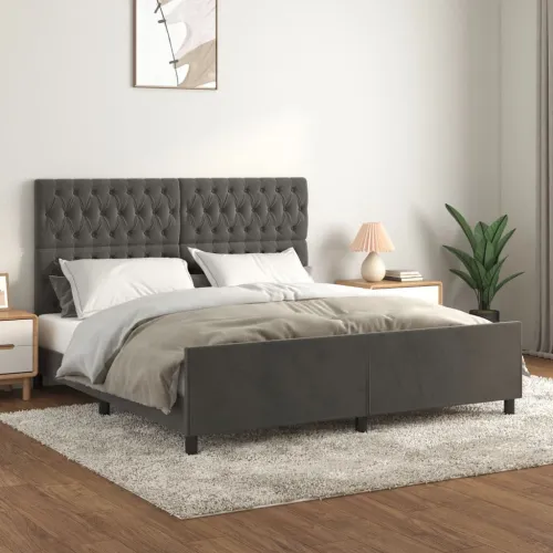 Okvir za krevet s uzglavljem tamnosivi 180x200 cm baršunasti - Tamno siva 180 x 200 cm Dizajn s gumbima Tamno siva Cijena
