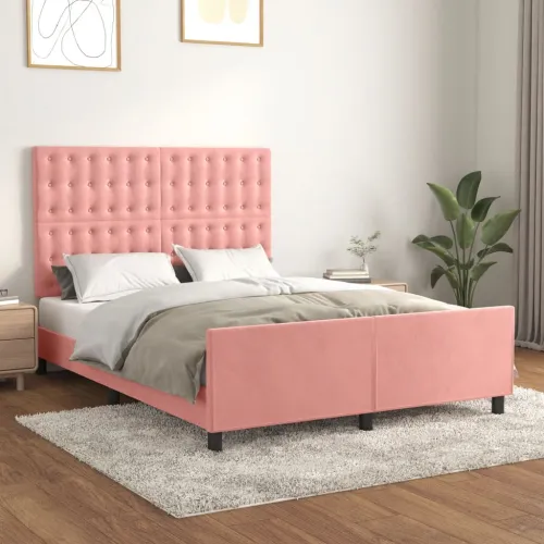 Okvir za krevet s uzglavljem ružičasti 140x200 cm baršunasti - Ružičasta 140 x 200 cm gumbi Ružičasta Cijena