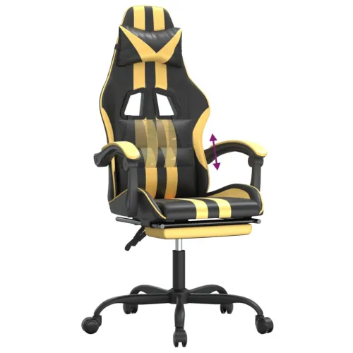 Gaming stolica od umjetne kože s osloncem za noge Crna i zlatna - Crna i zlatna 1 Sa naslonom za noge Crna i zlatna Cijena