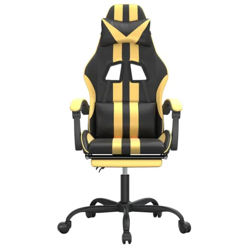 Gaming stolica od umjetne kože s osloncem za noge Crna i zlatna - Crna i zlatna 1 Sa naslonom za noge Crna i zlatna Cijena