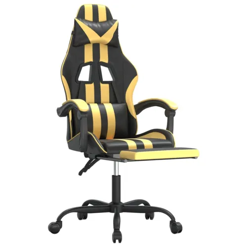 Gaming stolica od umjetne kože s osloncem za noge Crna i zlatna - Crna i zlatna 1 Sa naslonom za noge Crna i zlatna Cijena
