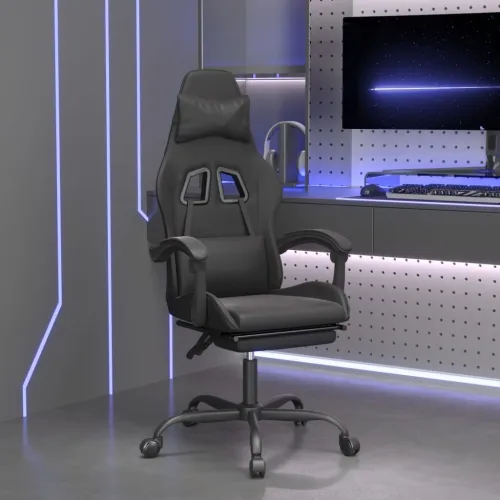 Gaming stolica od umjetne kože s osloncem za noge Crna - Crna 1 Sa naslonom za noge Crna Cijena