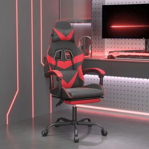 Gaming stolica od umjetne kože s osloncem za noge Crna i crvena - Crna i crvena 1 Sa naslonom za noge Crna i crvena Cijena
