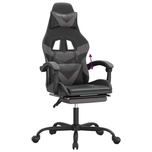 Gaming stolica od umjetne kože s osloncem za noge Crna i siva - Crna i siva Sa naslonom za noge Cijena