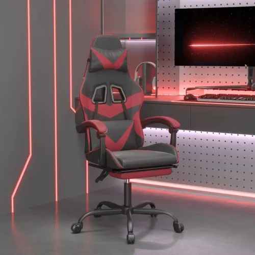 Gaming stolica s osloncem za noge umjetna koža crna i boja vina - Crna i crvena boja vina 1 Sa naslonom za noge Crna i crvena bo Cijena
