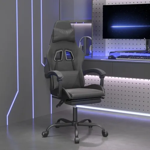 Gaming stolica od umjetne kože s osloncem za noge Crna - Crna Sa naslonom za noge Cijena