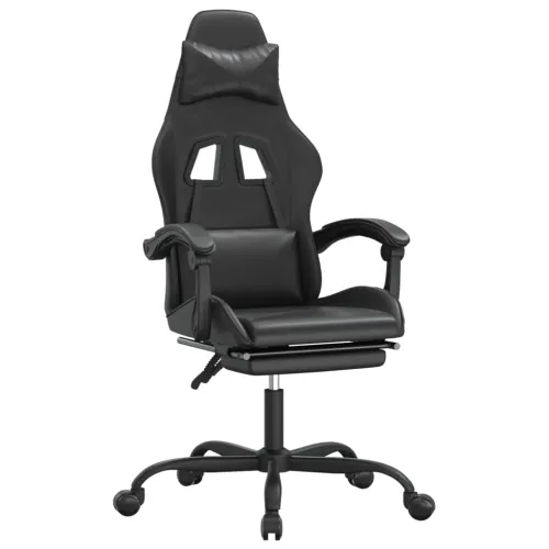 Gaming stolica od umjetne kože s osloncem za noge Crna - Crna Sa naslonom za noge Cijena