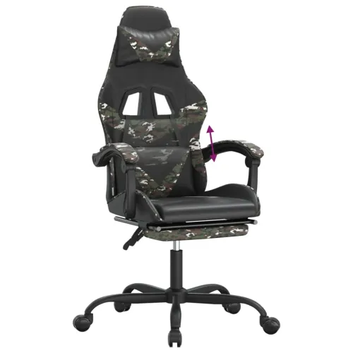 Gaming stolica s osloncem za noge crno-maskirna od umjetne kože - Crna i maskirna Sa naslonom za noge Cijena