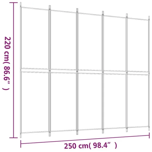 Paravan - Sobna pregrada s 5 panela bijela 250 x 220 cm od tkanine - Bijela 250 x 220 cm 1 1 Cijena