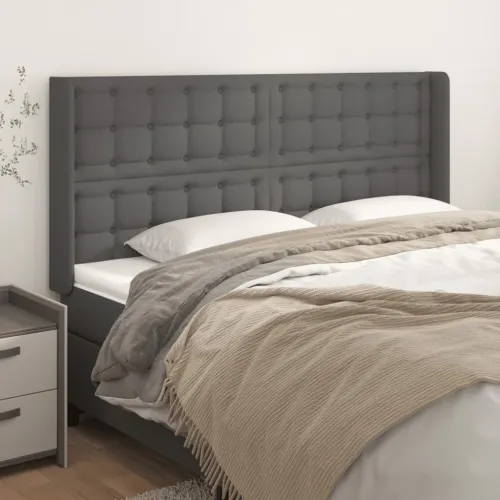 Uzglavlje s ušima sivo 163x16x118/128 cm od umjetne kože - Siva 163 x 16 x 118/128 cm 1 Siva Cijena