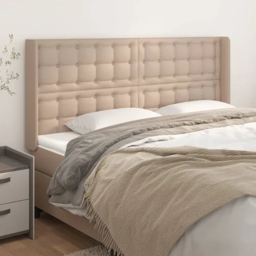 Uzglavlje s ušima boja cappuccina 183x16x118/128cm umjetna koža - Boja cappuccina 183 x 16 x 118/128 cm Cijena