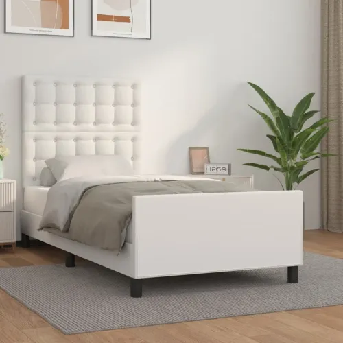 Okvir za krevet s uzglavljem bijeli 90x190 cm od umjetne kože - Bijela 90 x 190 cm gumbi Bijela Cijena