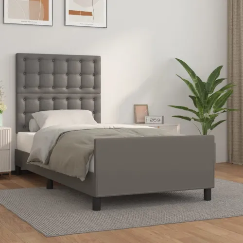 Okvir za krevet s uzglavljem sivi 90x190 cm od umjetne kože - Siva 90 x 190 cm gumbi Siva Cijena